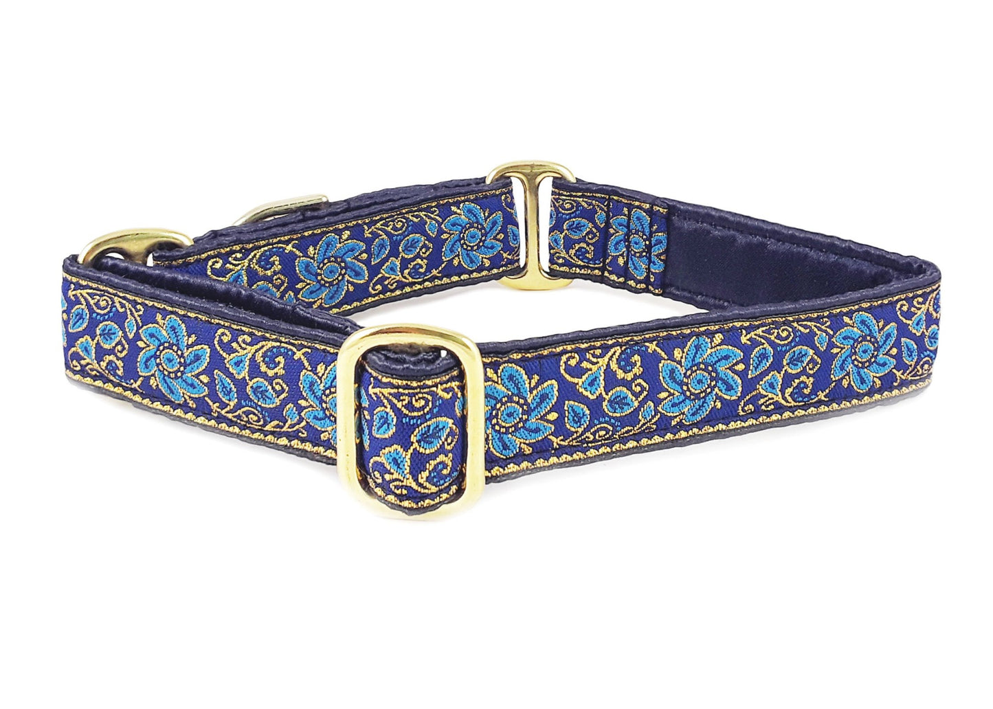 1 Inch Wide Blue, Gold Sevilla Dog Collar by The Hound Haberdashery