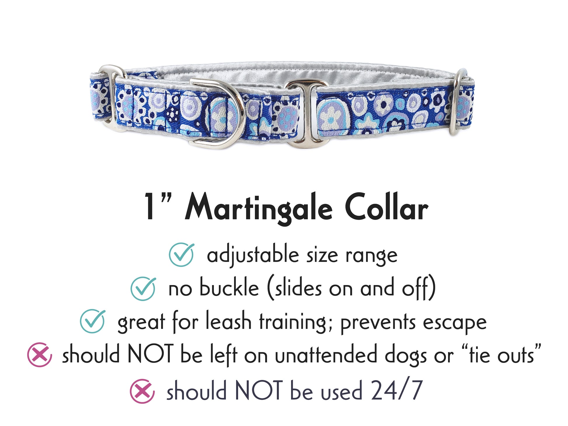 1 Inch Wide Silver, Blue La Paz Martingale Dog Collar by The Hound Haberdashery