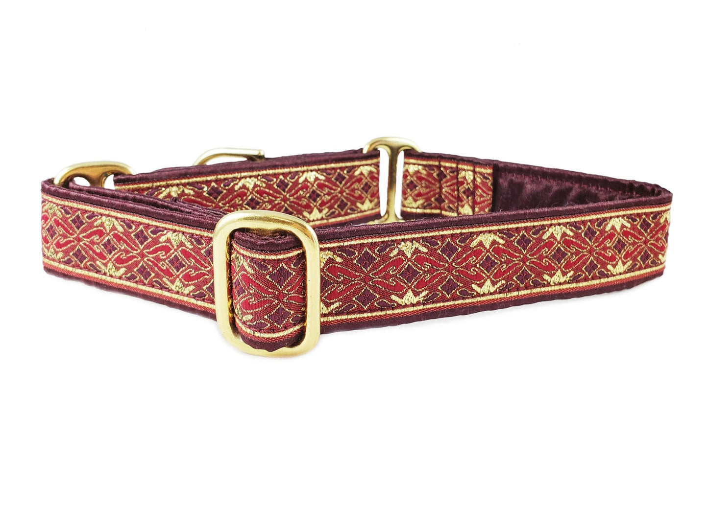 1 Inch Wide Burgundy, Gold Clifden Dog Collar by The Hound Haberdashery