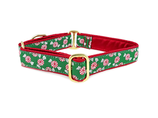 Christmas Peppermints - Martingale or Buckle Dog Collar - 1" Width