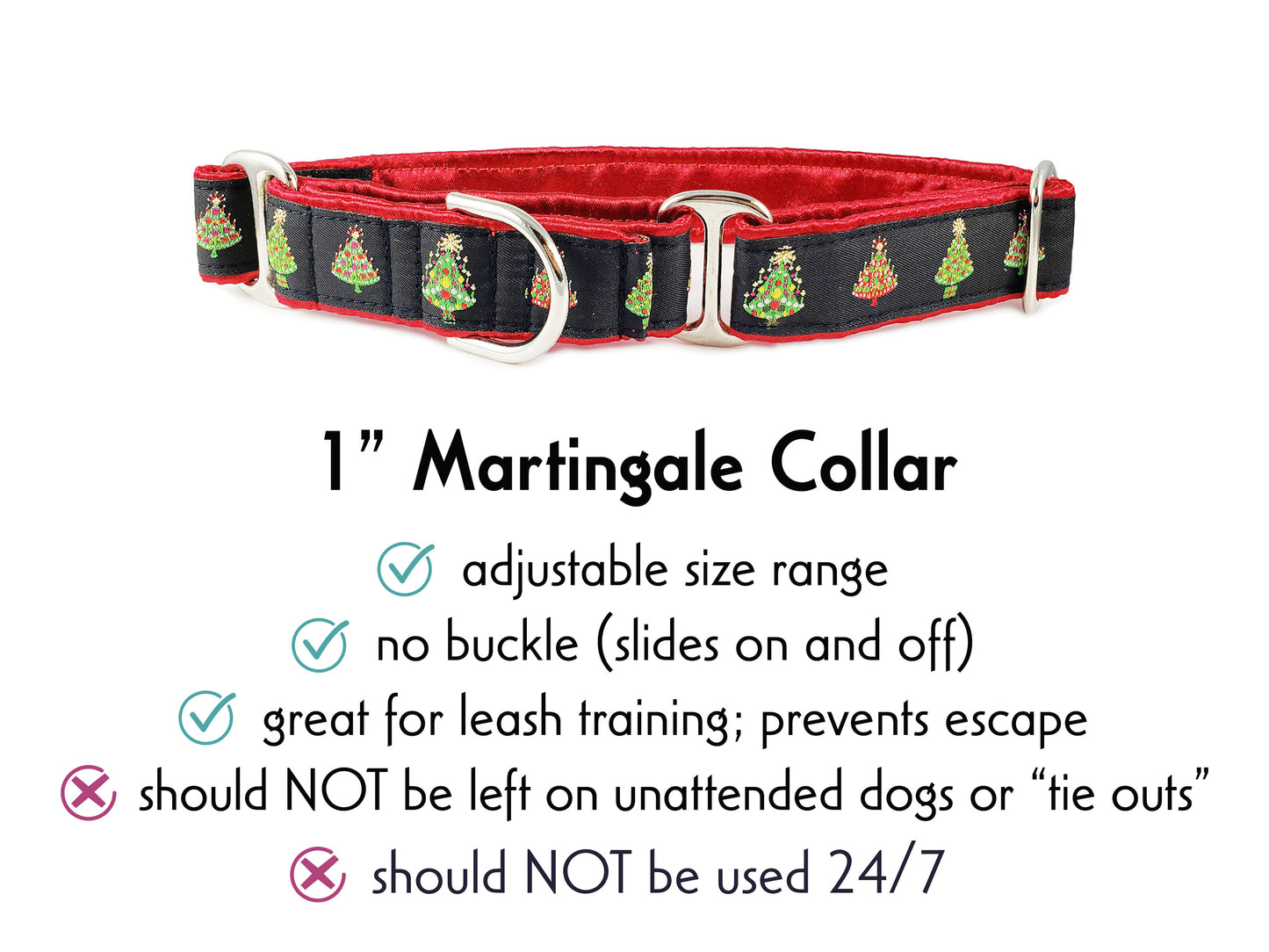 1 Inch Wide Christmas Trees Martingale Dog Collar by The Hound Haberdashery