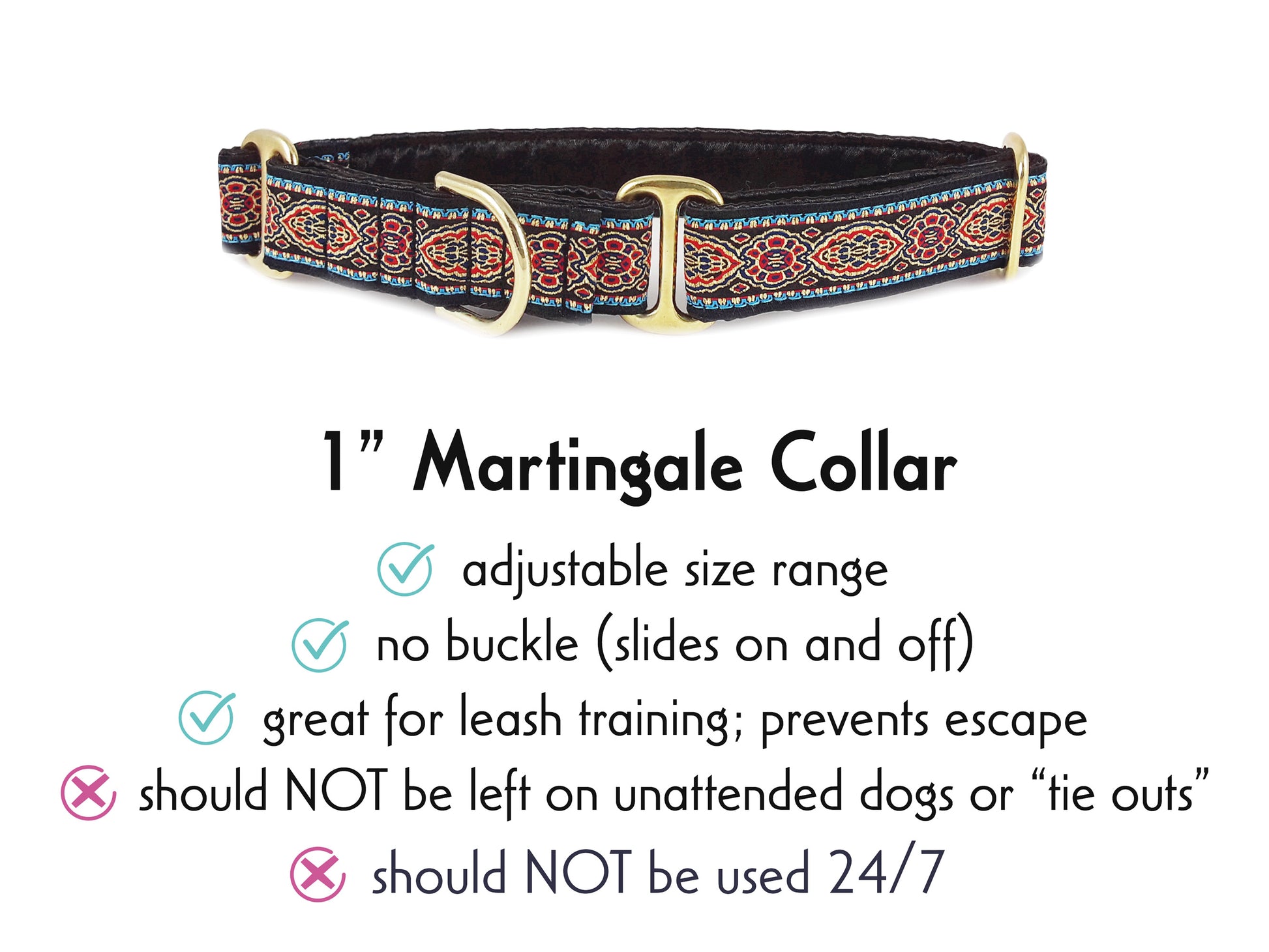 1 Inch Wide Crown Jewels Martingale Dog Collar by The Hound Haberdashery