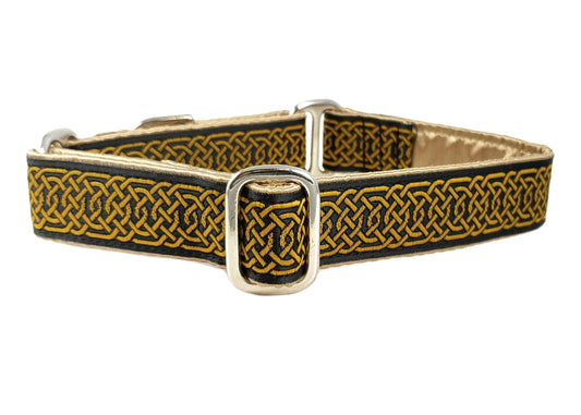 1 Inch Wide Old Gold, Black Wexford Celtic Braid Dog Collar by The Hound Haberdashery