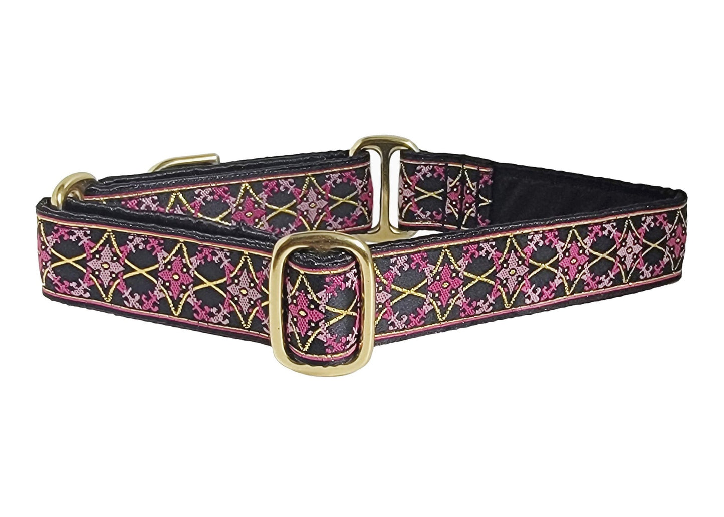 1 Inch Wide Pink, Gold Exeter Dog Collar by The Hound Haberdashery