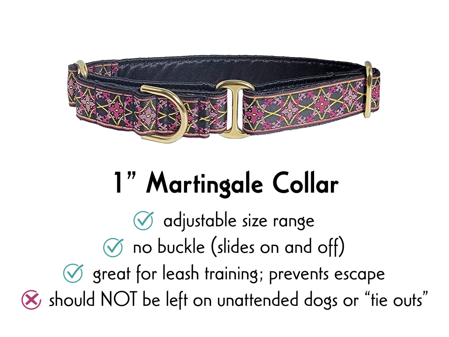 1 Inch Wide Pink, Gold Exeter Martingale Dog Collar by The Hound Haberdashery