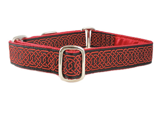 1 Inch Wide Red, Black Wexford Celtic Braid Dog Collar by The Hound Haberdashery