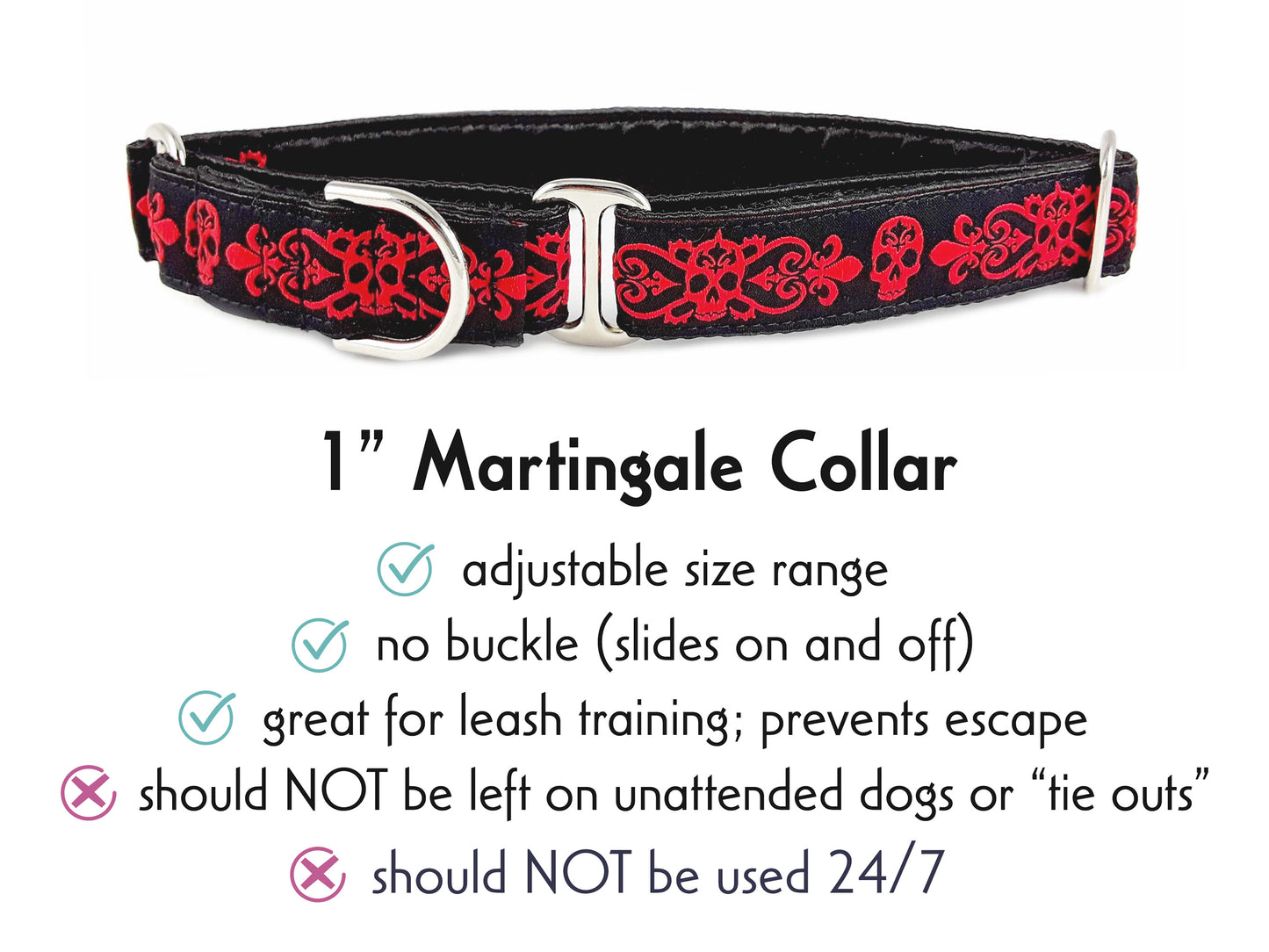 1 Inch Wide Skeleton Crew Martingale Dog Collar by The Hound Haberdashery