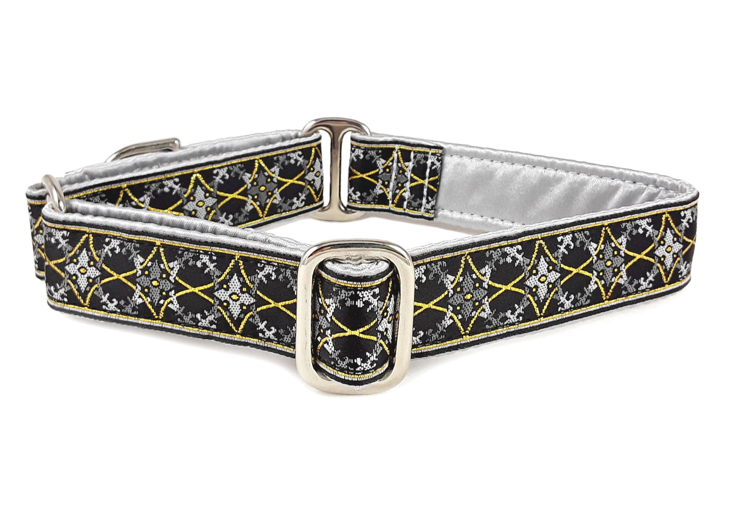 1 Inch Wide Gray, Gold Exeter Dog Collar by The Hound Haberdashery