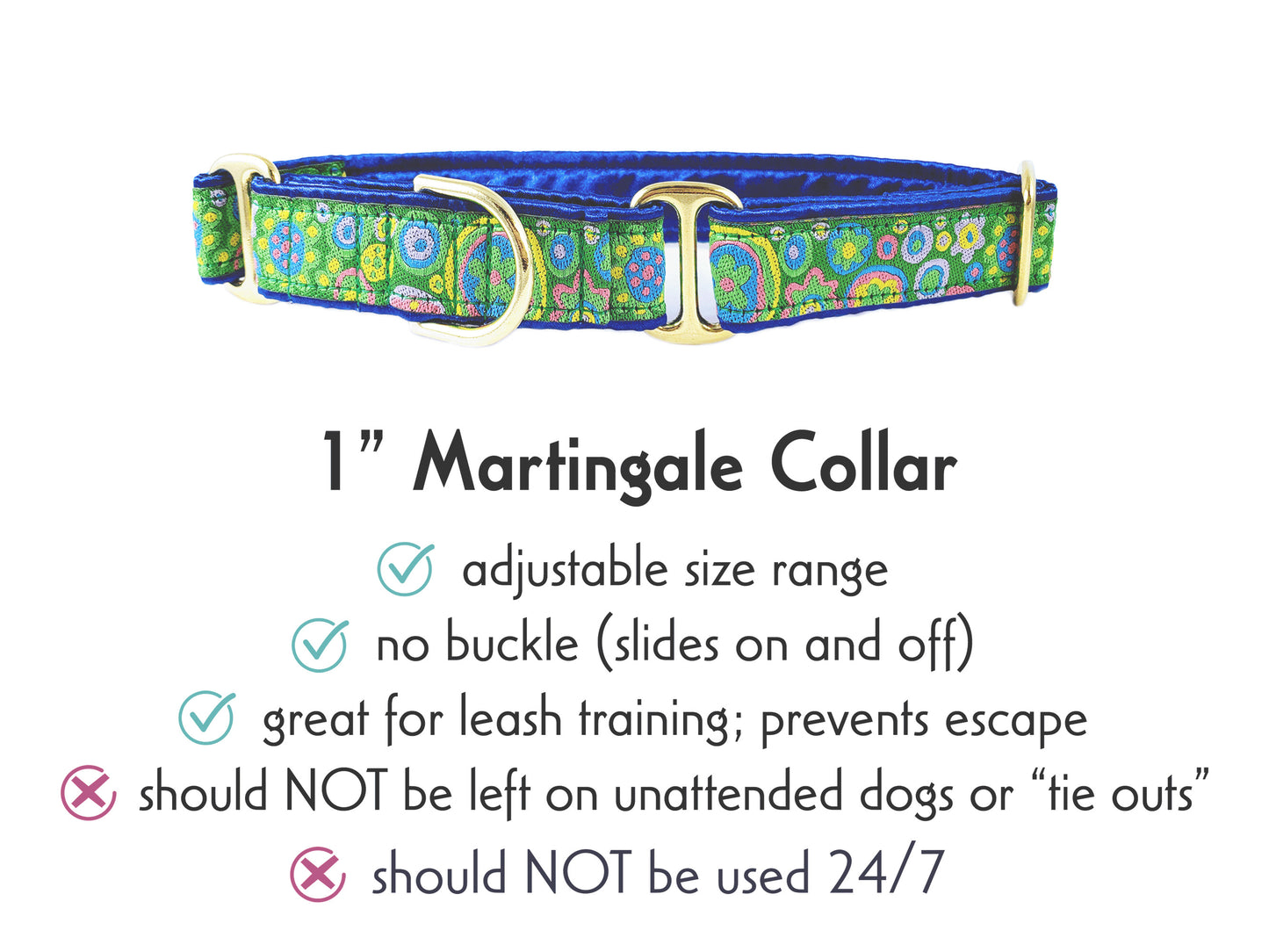 1 Inch Wide Green, Blue La Paz Martingale Dog Collar by The Hound Haberdashery