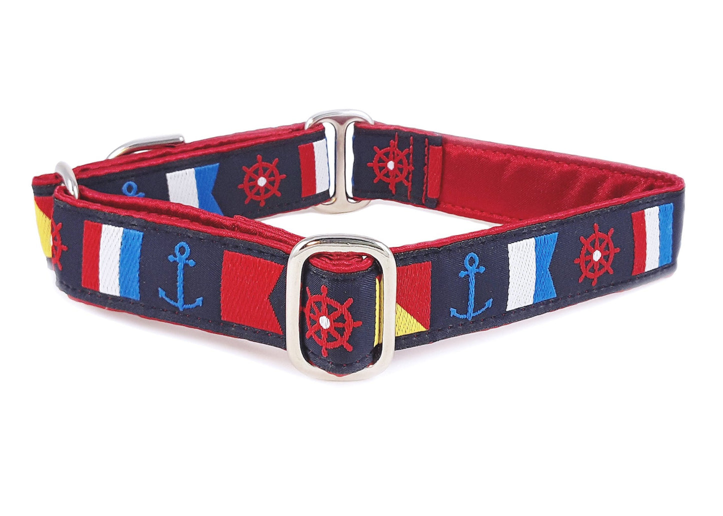 1 Inch Wide Nautical Sailing Flags Dog Collar by The Hound Haberdashery