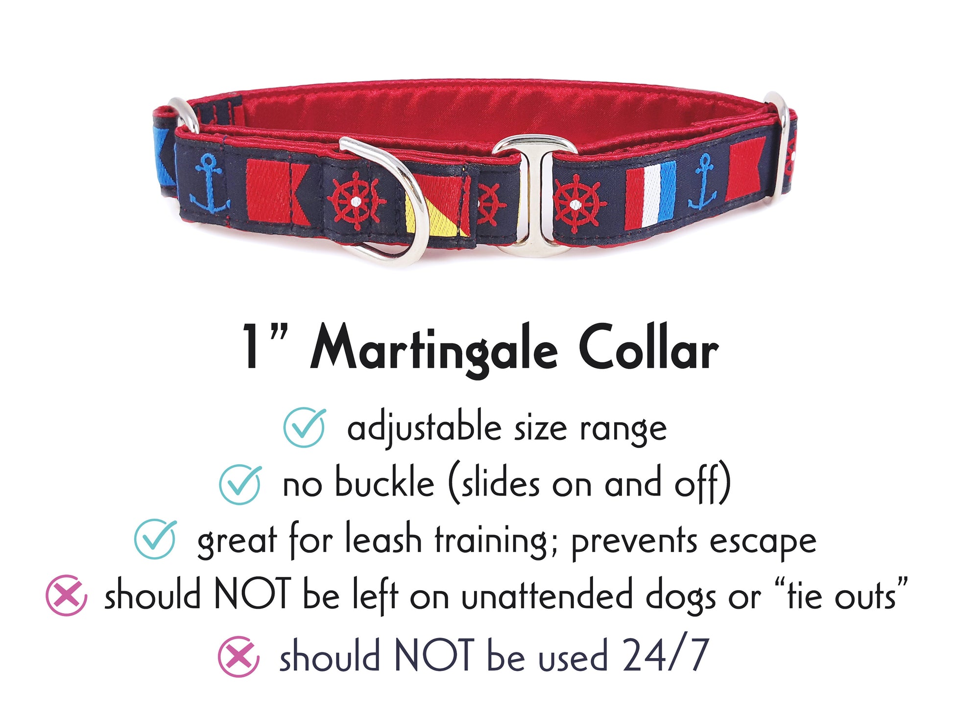 1 Inch Wide Nautical Sailing Flags Martingale Dog Collar by The Hound Haberdashery