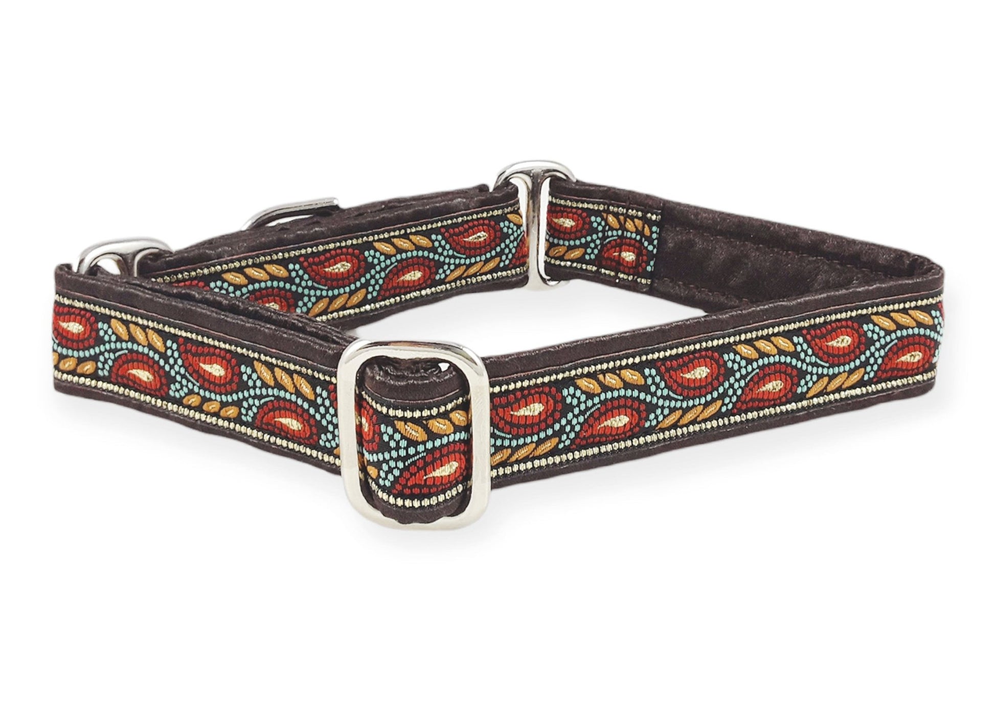 1 Inch Wide Brown, Coral Paisley Vines Dog Collar by The Hound Haberdashery