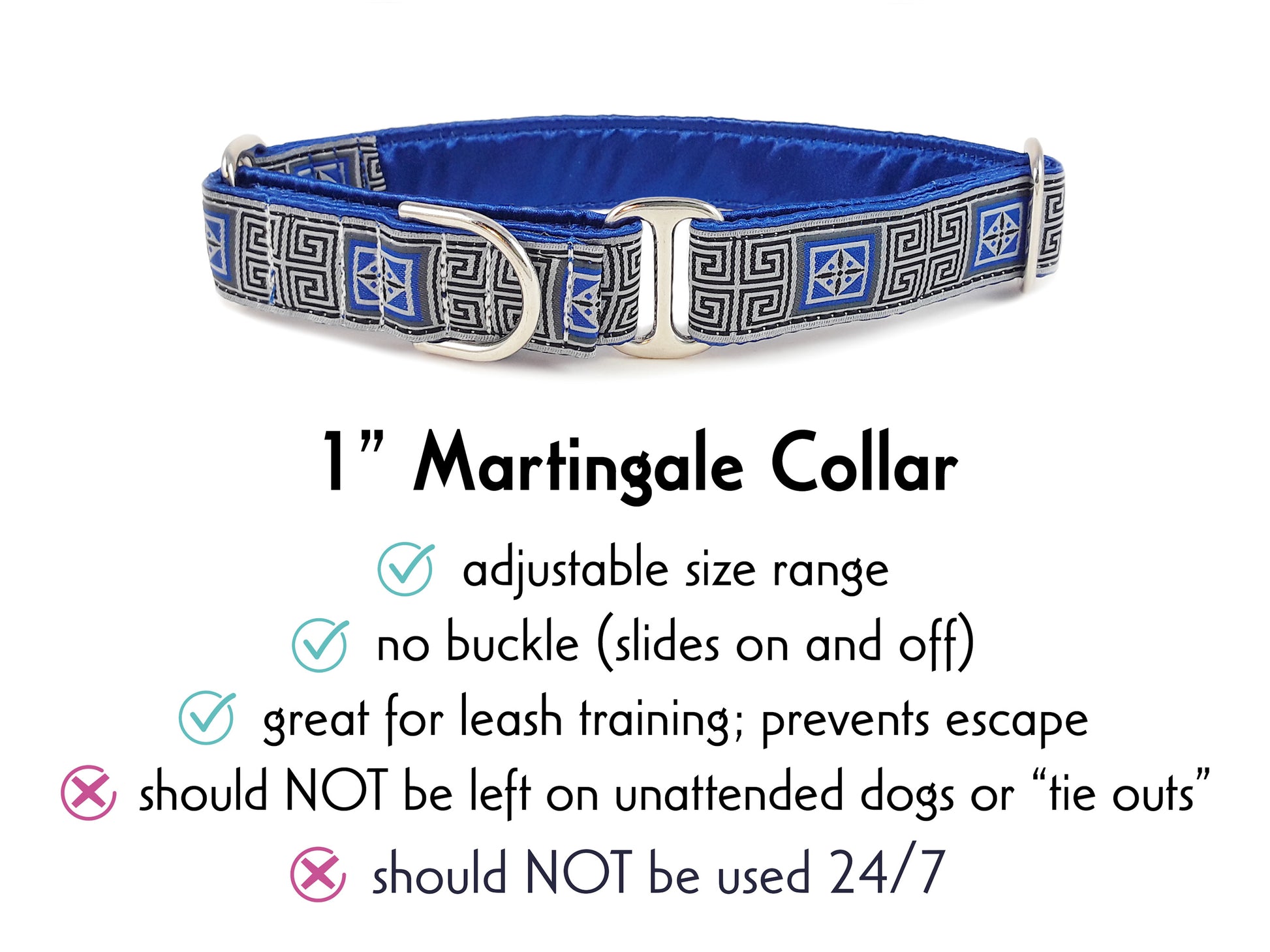 1 Inch Wide Corinth Greek Key Martingale Dog Collar by The Hound Haberdashery