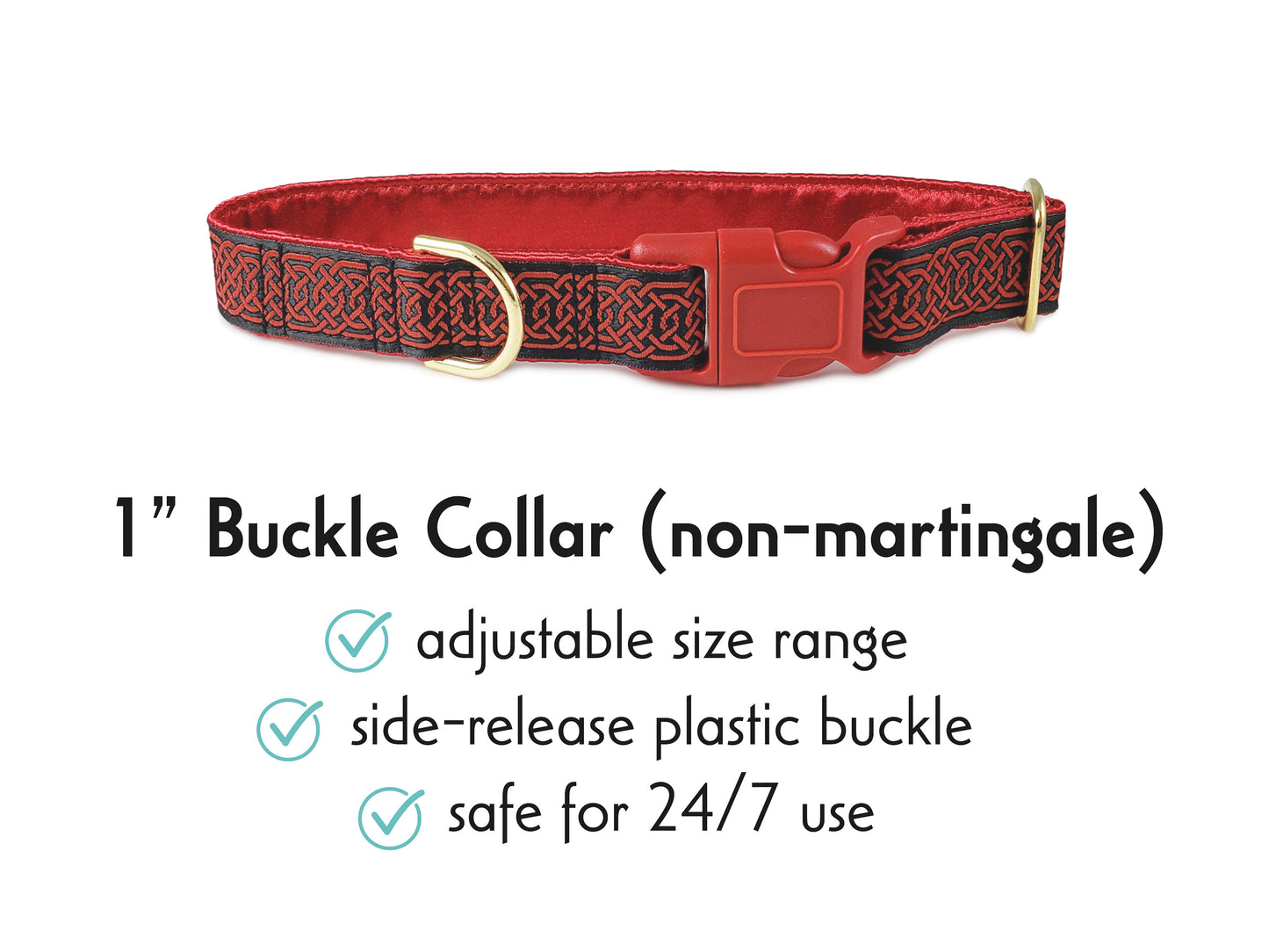 1 Inch Wide Red, Black Wexford Celtic Braid Buckle Dog Collar by The Hound Haberdashery