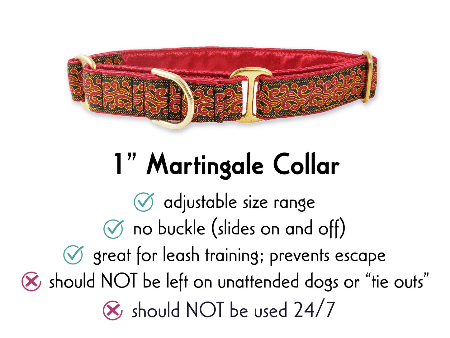 1 Inch Wide Red, Gold Flames Martingale Dog Collar by The Hound Haberdashery