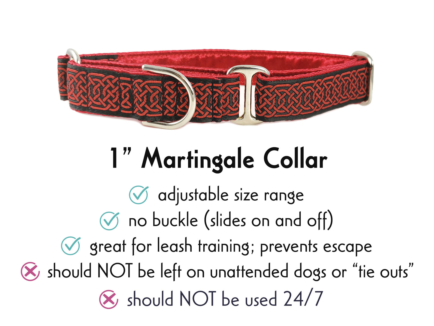 1 Inch Wide Red, Black Wexford Celtic Braid Martingale Dog Collar by The Hound Haberdashery