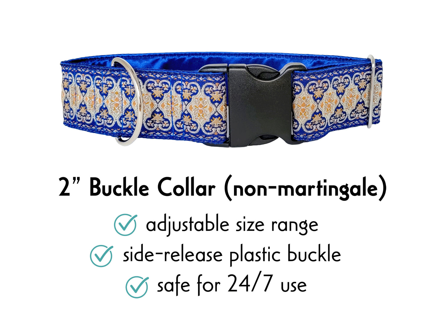 2 Inch Wide Blue Cairo Buckle Dog Collar by The Hound Haberdashery