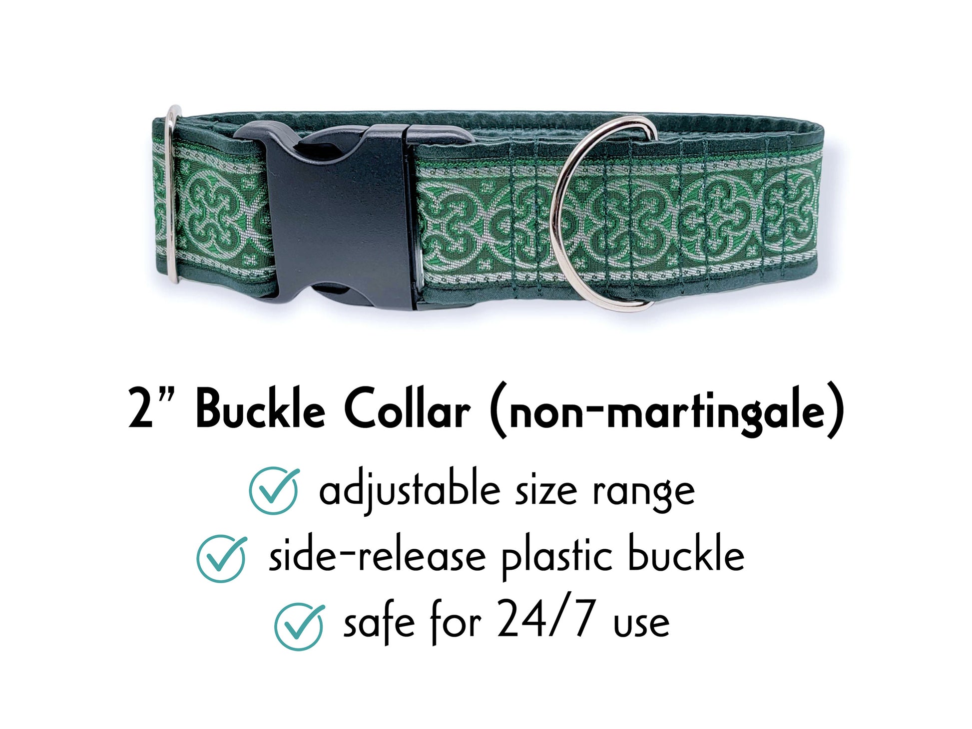 2 Inch Wide Green, Silver Celtic Cross Buckle Dog Collar by The Hound Haberdashery