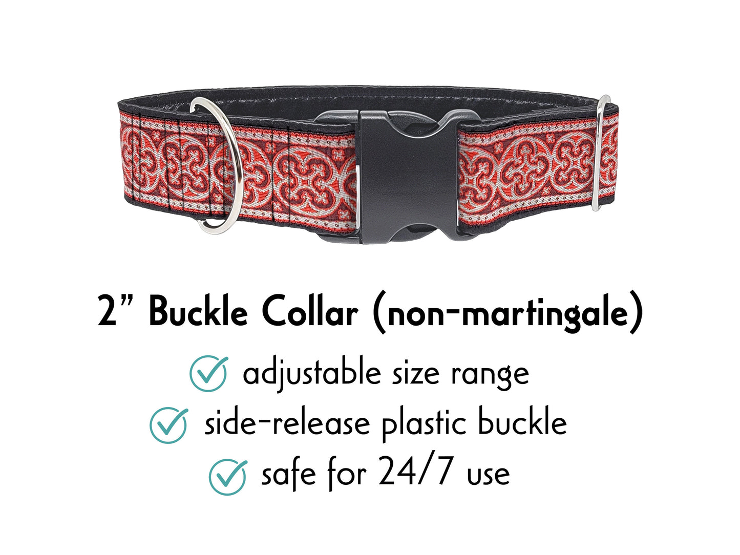 2 Inch Wide Red, Silver Celtic Cross Buckle Dog Collar by The Hound Haberdashery