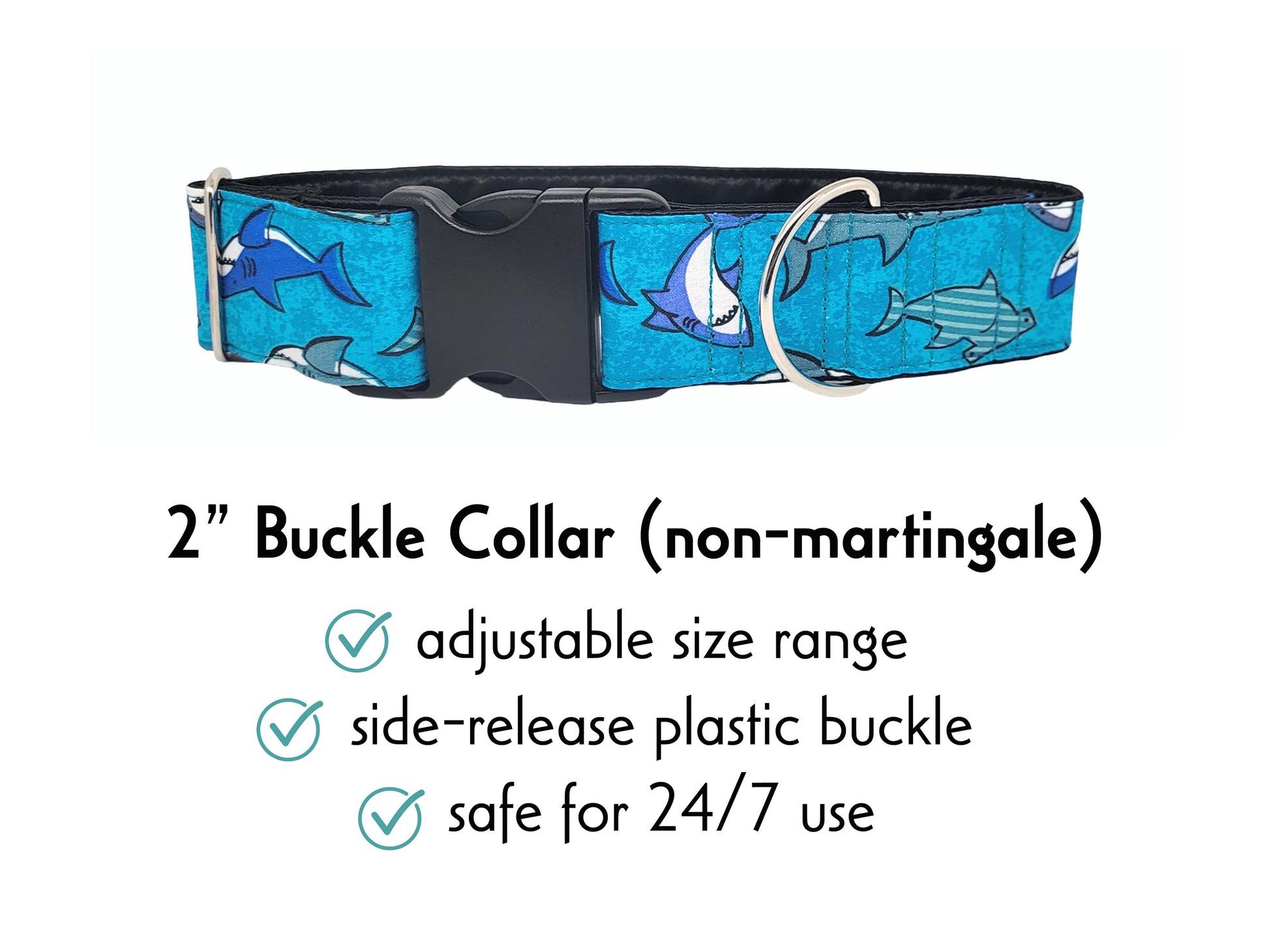 2 Inch Wide Sharks! Buckle Dog Collar by The Hound Haberdashery