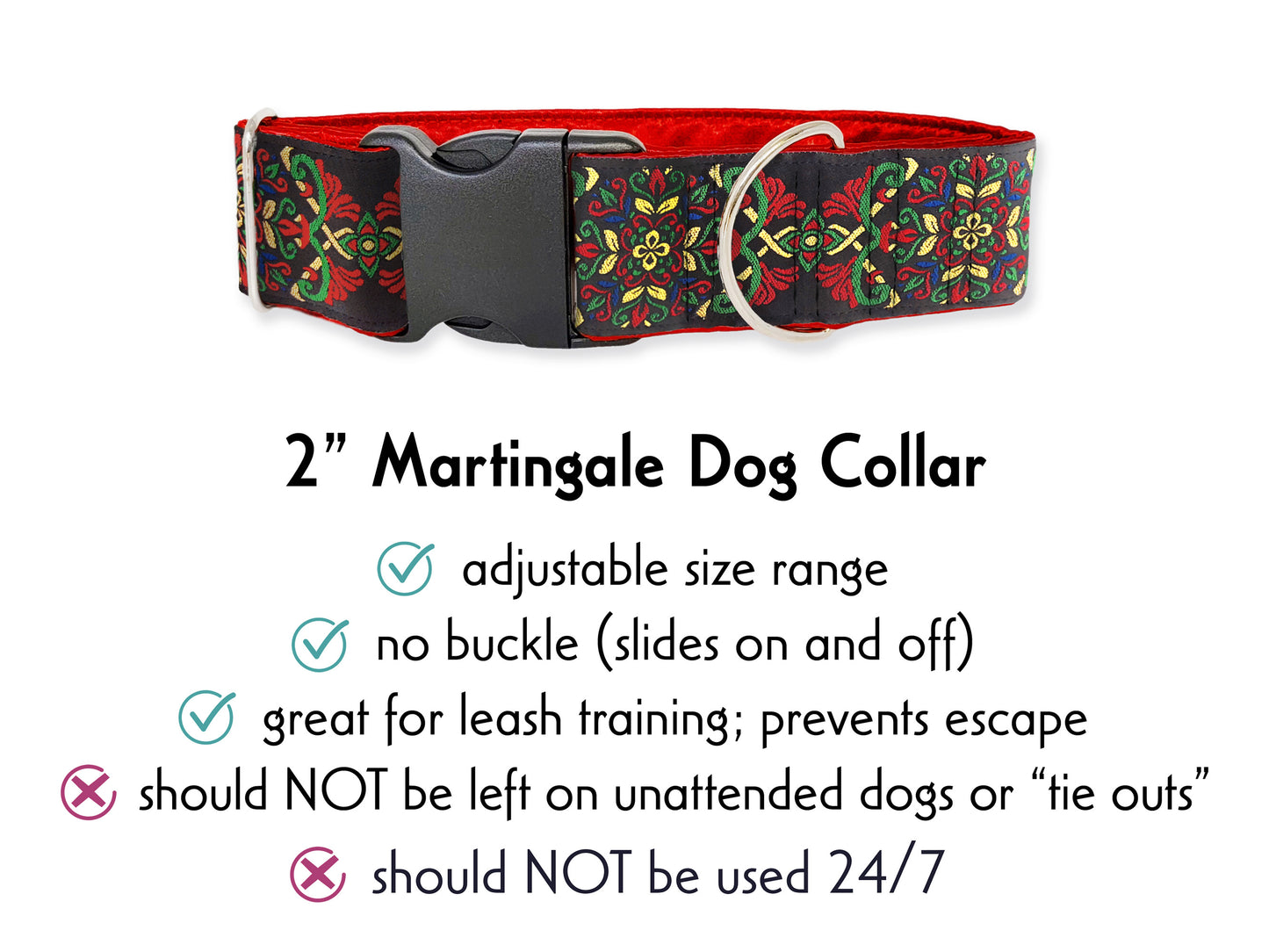 2 Inch Wide Red, Green, Gold Shiraz Buckle Dog Collar by The Hound Haberdashery