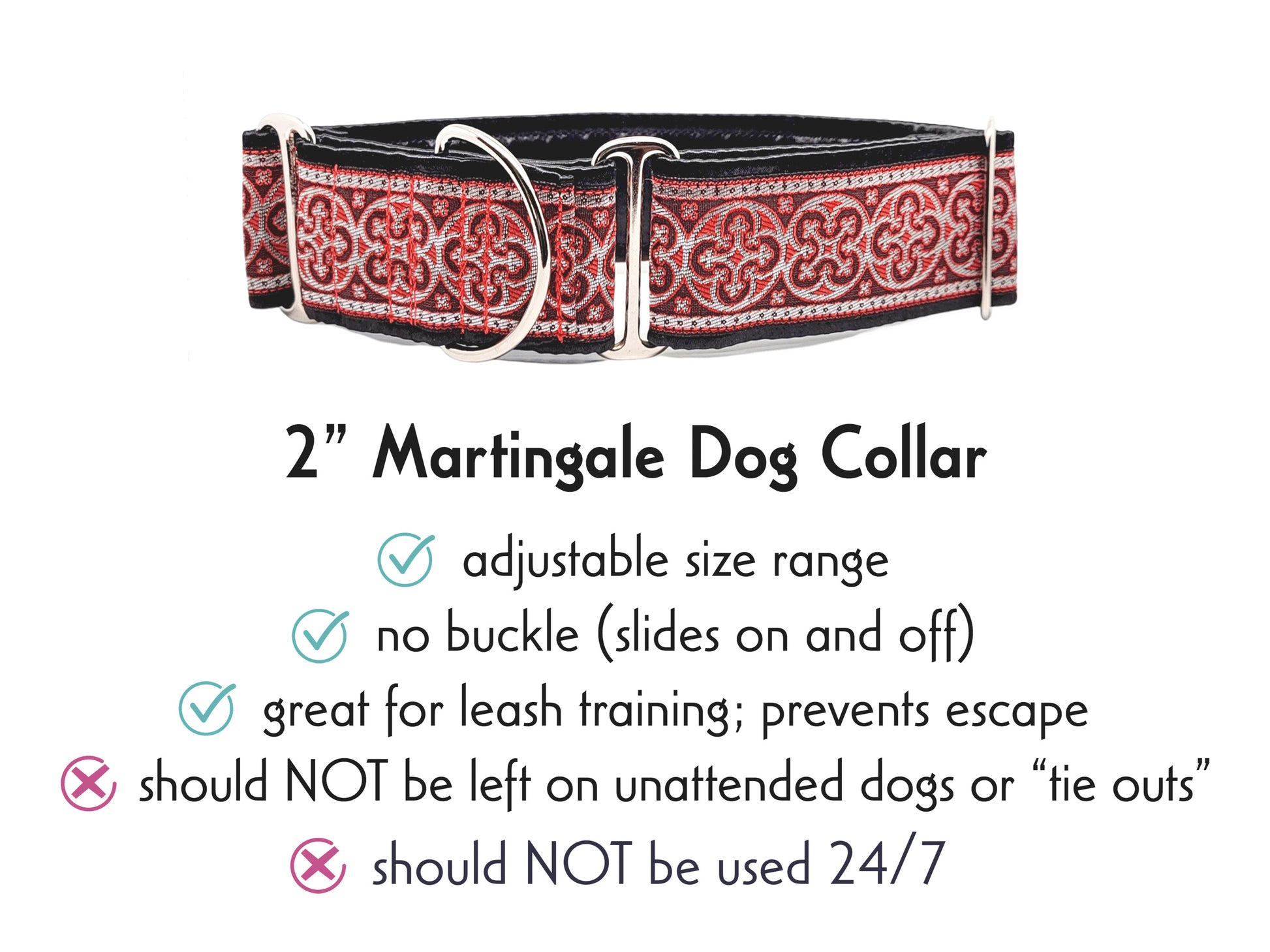 2 Inch Wide Red, Silver Celtic Cross Martingale Dog Collar by The Hound Haberdashery