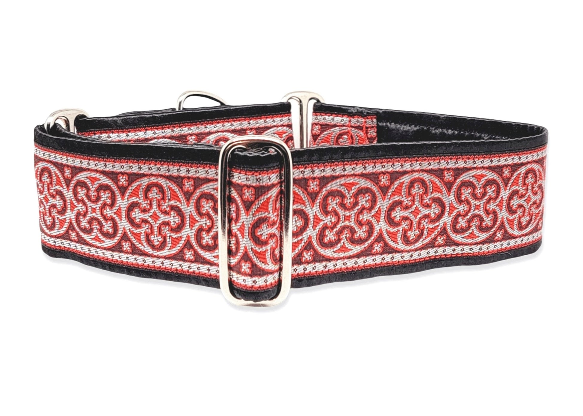 2 Inch Wide Red, Silver Celtic Cross Dog Collar by The Hound Haberdashery