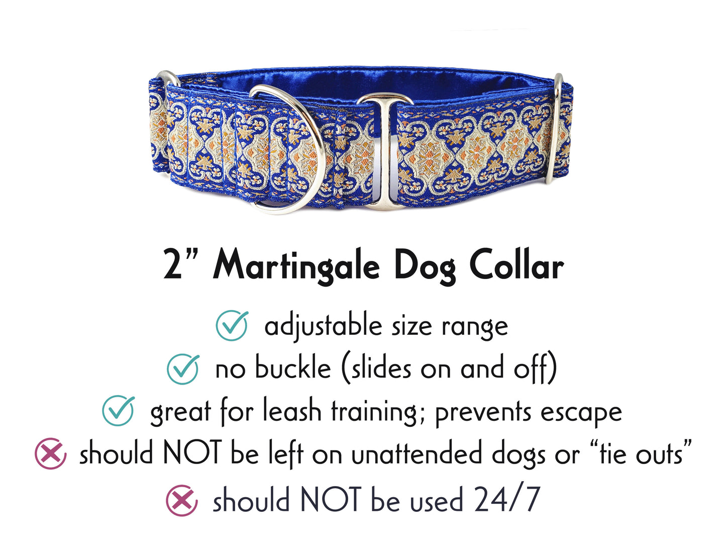 2 Inch Wide Blue Cairo Martingale Dog Collar by The Hound Haberdashery