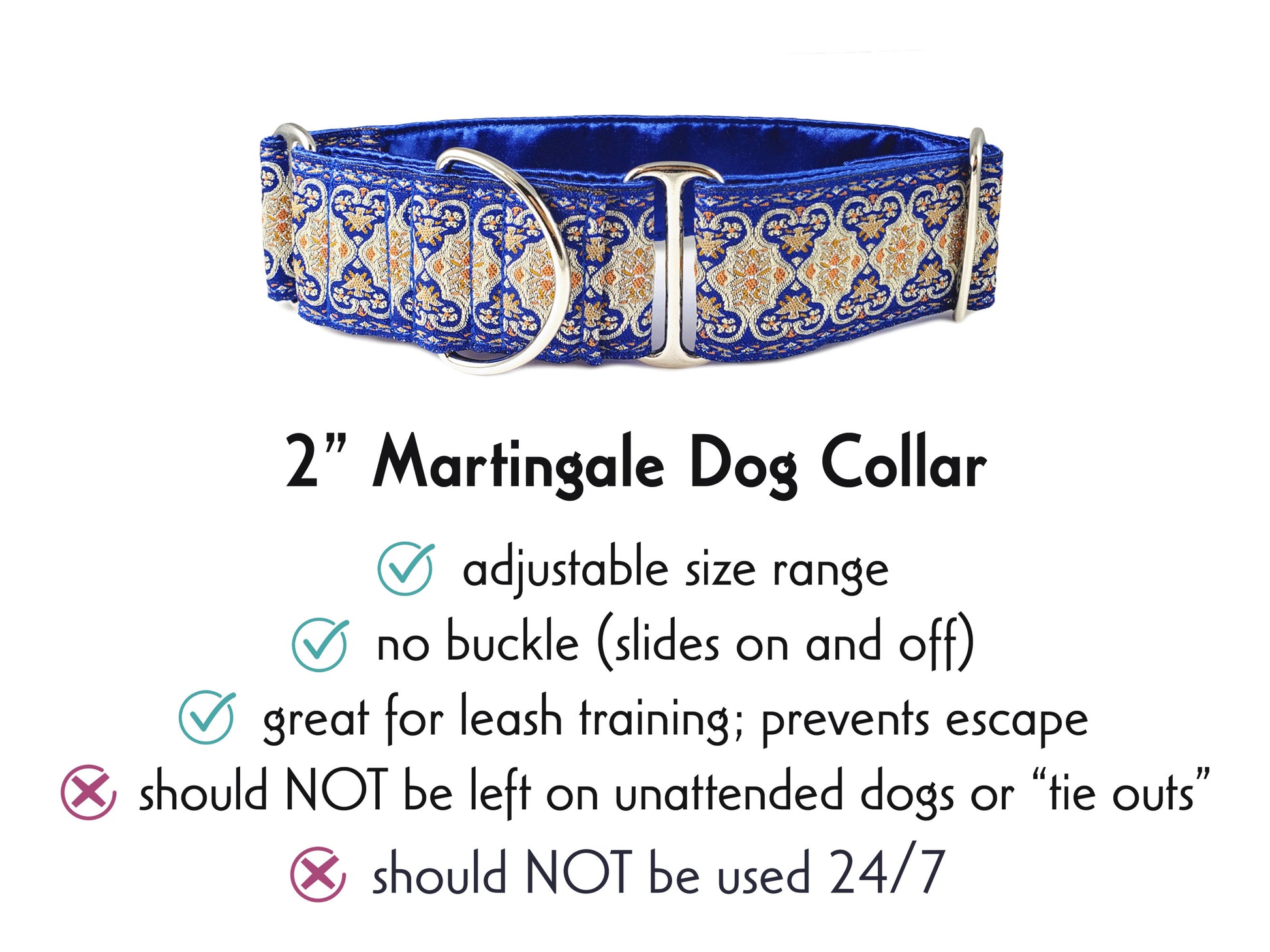 2 Inch Wide Blue Cairo Martingale Dog Collar by The Hound Haberdashery