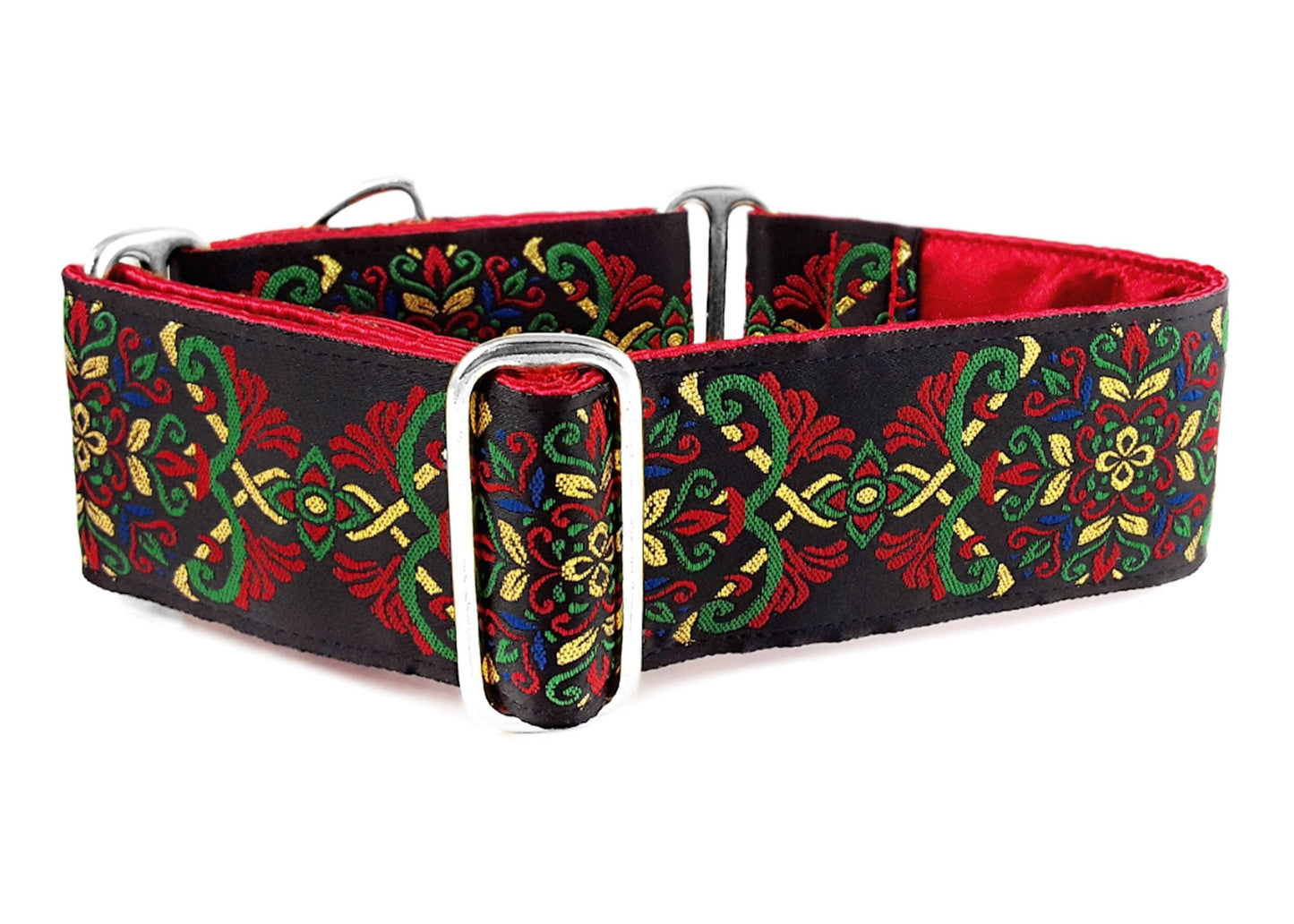 2 Inch Wide Red, Green, Gold Shiraz Dog Collar by The Hound Haberdashery