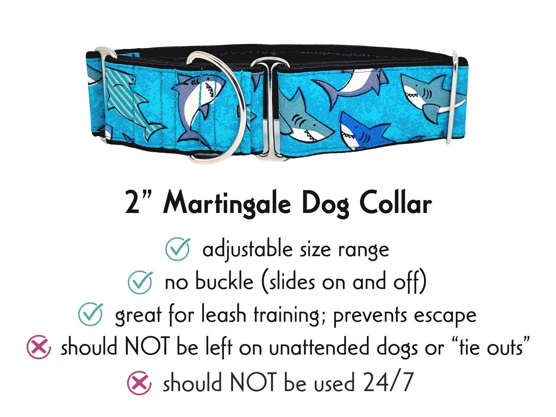 2 Inch Wide Sharks! Martingale Dog Collar by The Hound Haberdashery