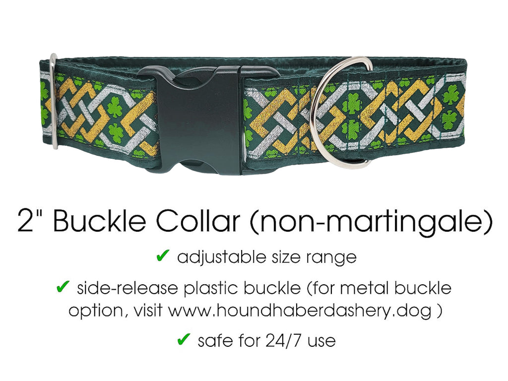 Premade & Ready to Ship: 2" Wide Limerick Celtic Buckle Dog Collar (Size LARGE, Nickel-Plated)
