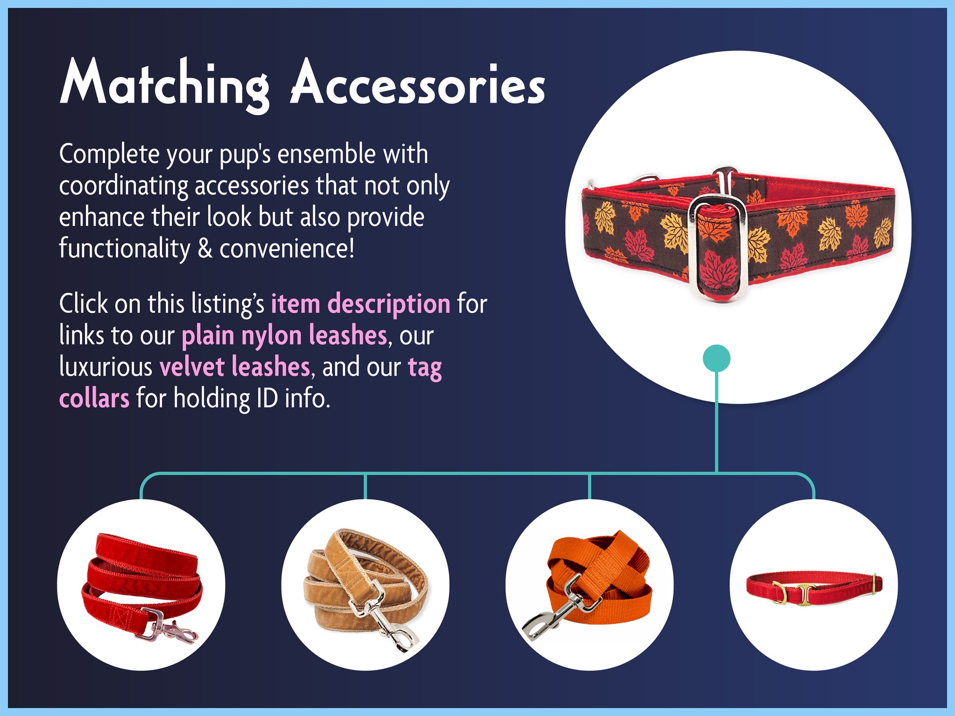 Matching Accessories for the 1.5 Inch Wide Fall Leaves Dog Collar by The Hound Haberdashery