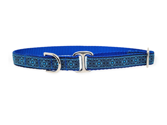 3/4 Blue DIamonds Dog Tag Collar by The Hound Haberdashery