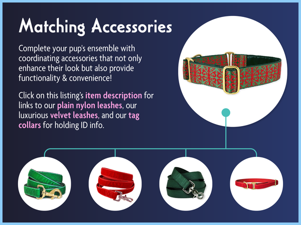 Matching Accessories for the 1.5 Inch Wide Noel Christmas Dog Collar by The Hound Haberdashery