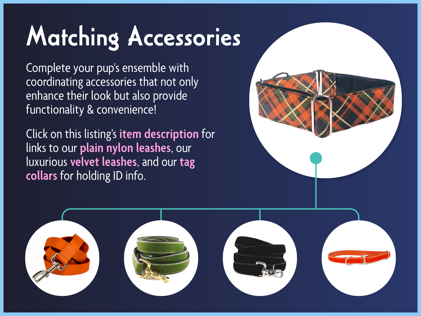 Matching Accessories for the 2 Inch Wide Fall Plaid Dog Collar by The Hound Haberdashery