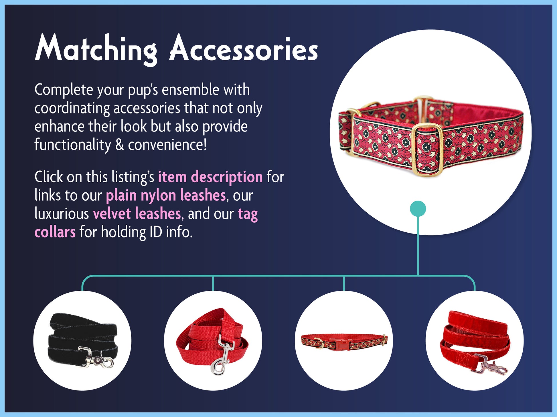 Matching Accessories for the 1.5 Inch Wide Red Stratford Dog Collar by The Hound Haberdashery