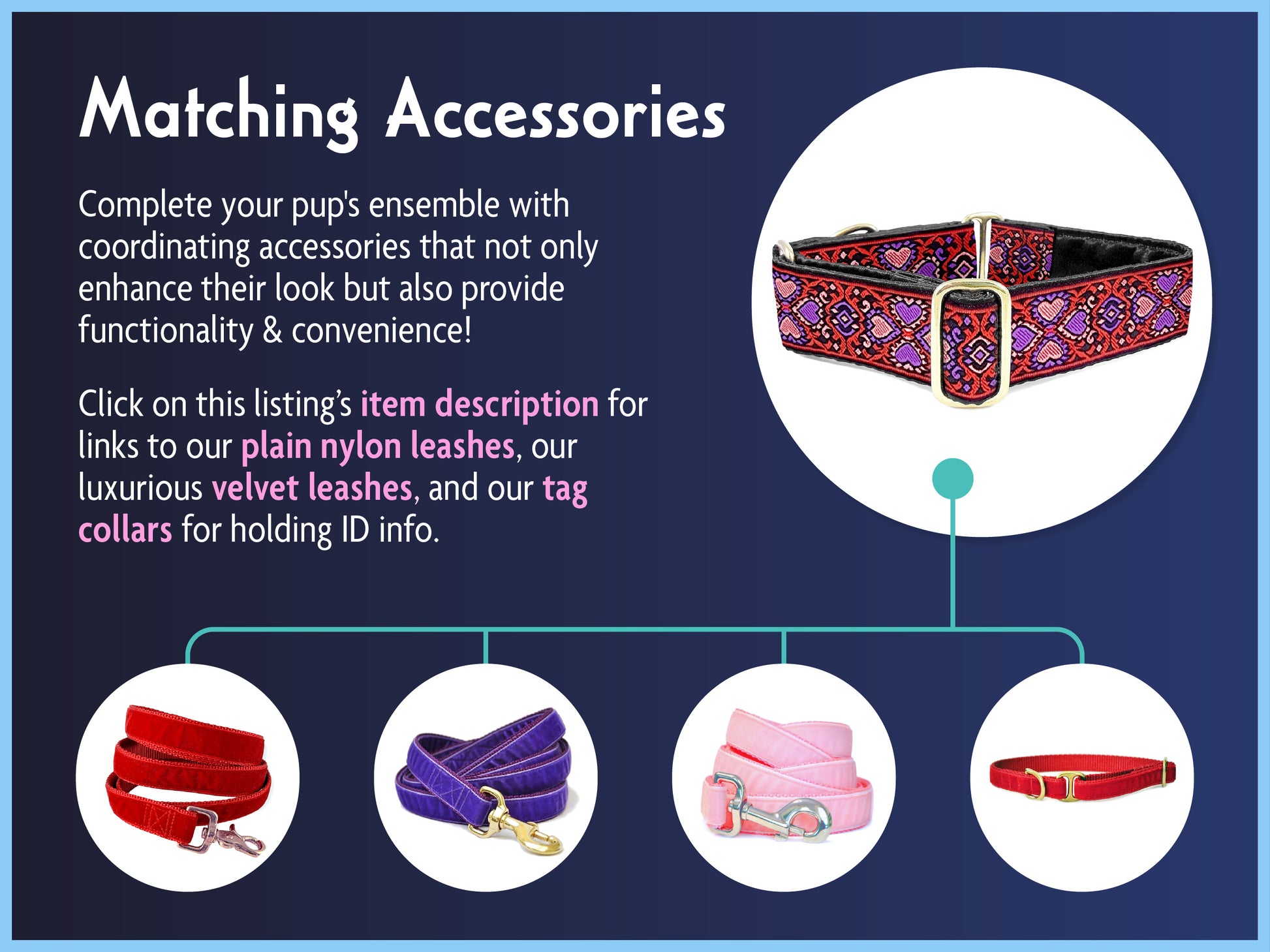 Matching Accessories for the 1.5 Inch Wide Red, Pink Éirinn Dog Collar by The Hound Haberdashery