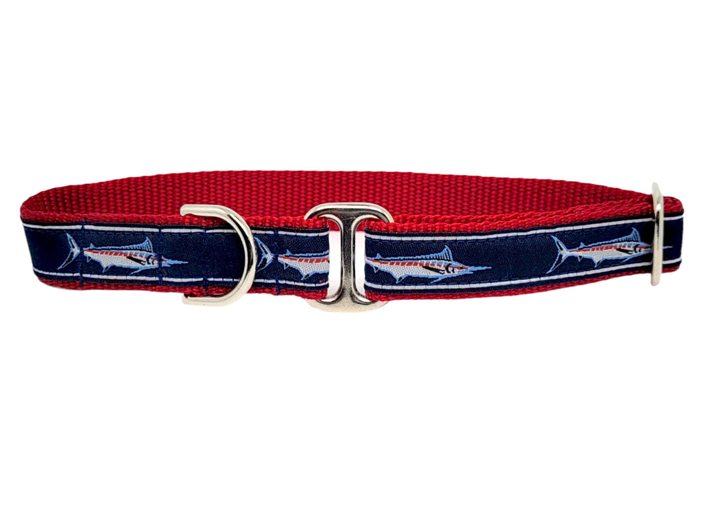 Premade & Ready to Ship: Tag Collar - 3/4" Wide - Sailfish (Size Medium, Nickel-Plated with D-ring)