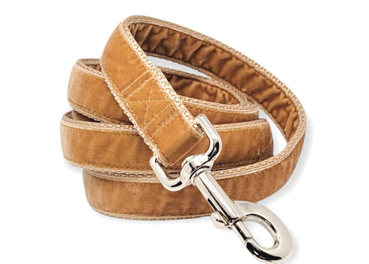 Tan Velvet Dog Leash by The Hound Haberdashery