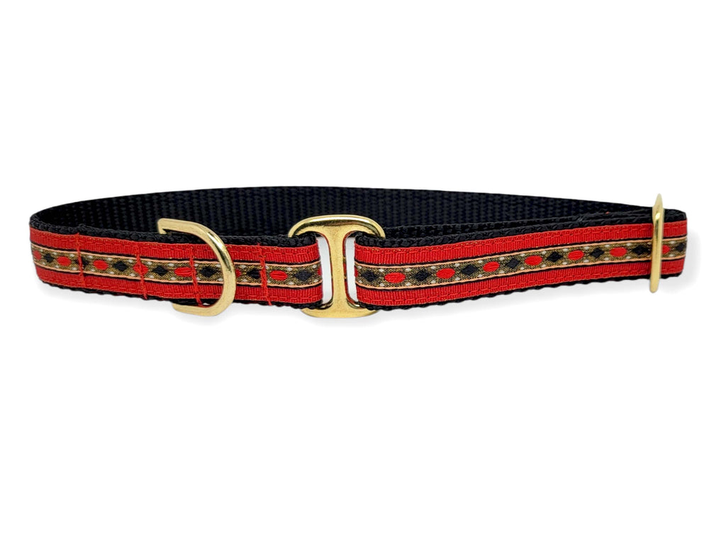 Premade & Ready to Ship: Tag Collar - 3/4" Wide - Red Gemstones (Size Medium, BRASS with D-ring)