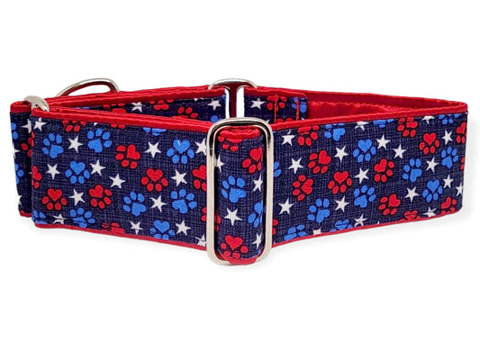 The Hound Haberdashery Collar Patriotic Paws - Martingale Dog Collar or Buckle Dog Collar - 1.5" & 2" Widths